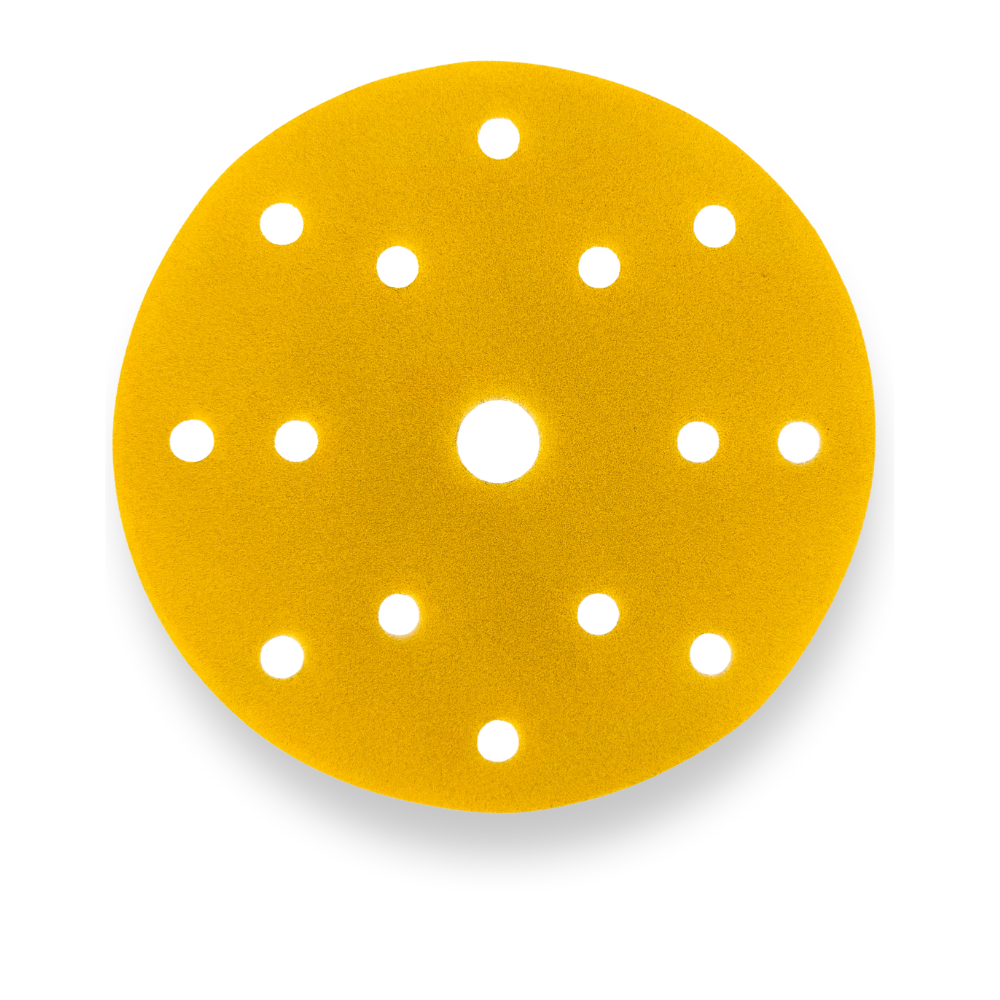 Disco abrasivo giallo a 15 fori con velcro